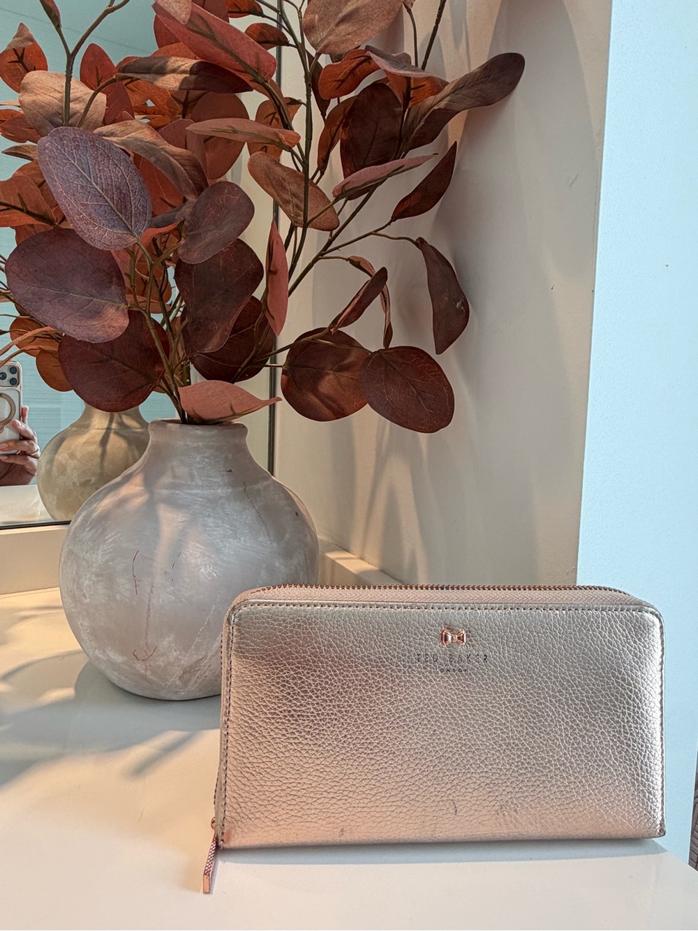 Ted Baker London Rose Gold Zip-Around Leather Wallet